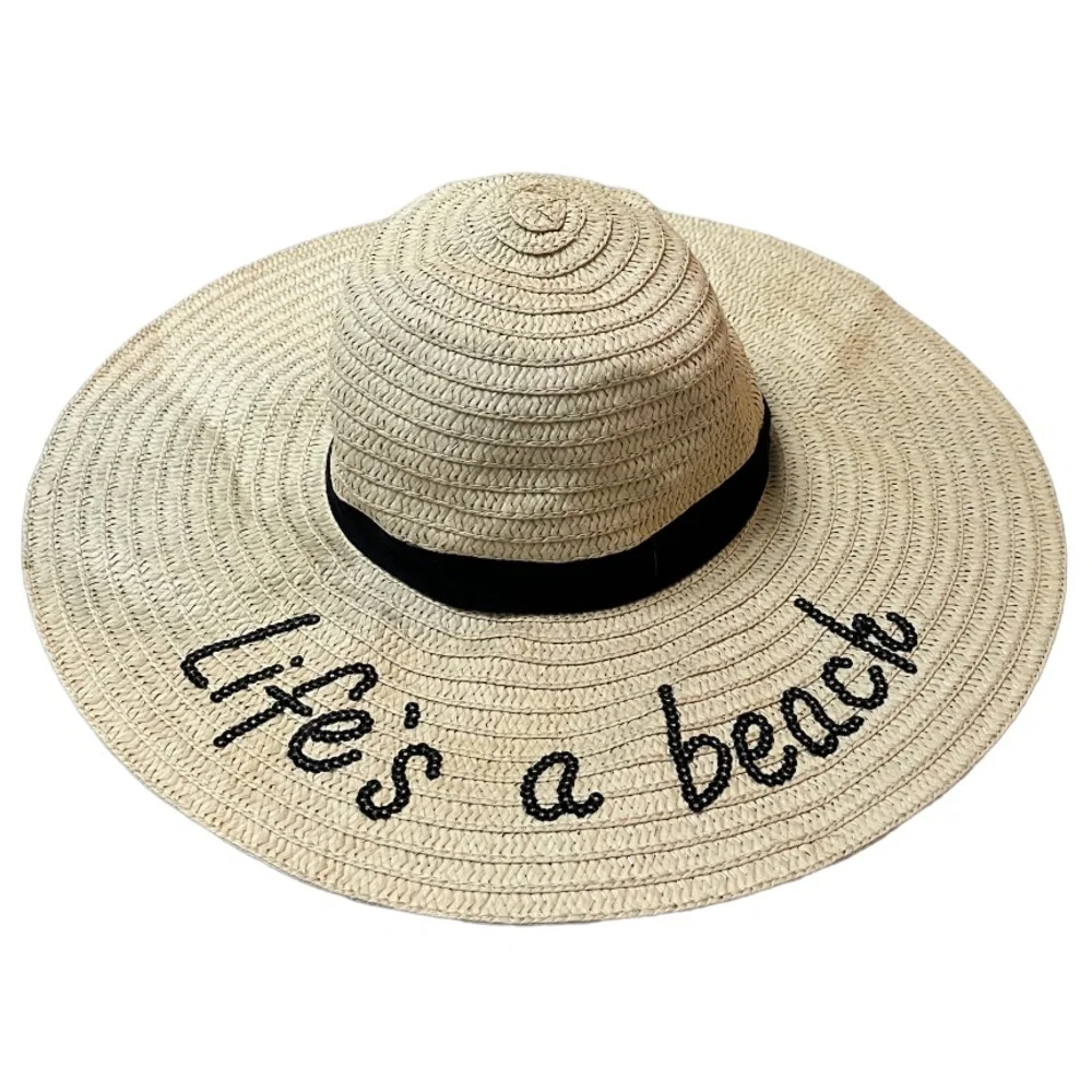 Sun Hats 4 Pc Set Wide Brim Summer Beach Straw Derby Fedora Natural Black Womens